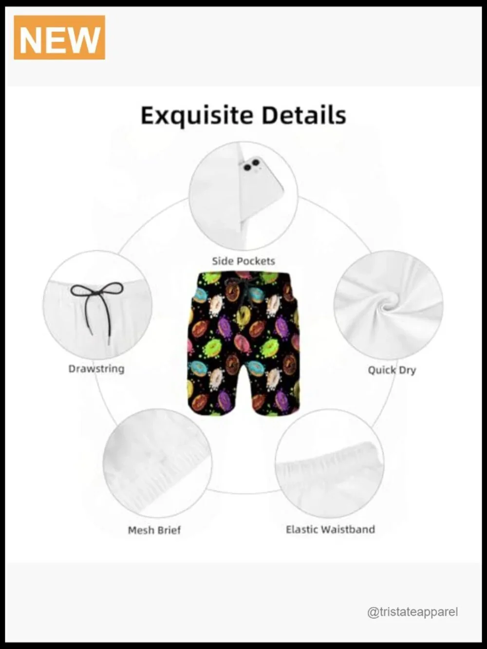 Mens Swim Trunks with Mesh Lining Quick Dry Board Shorts